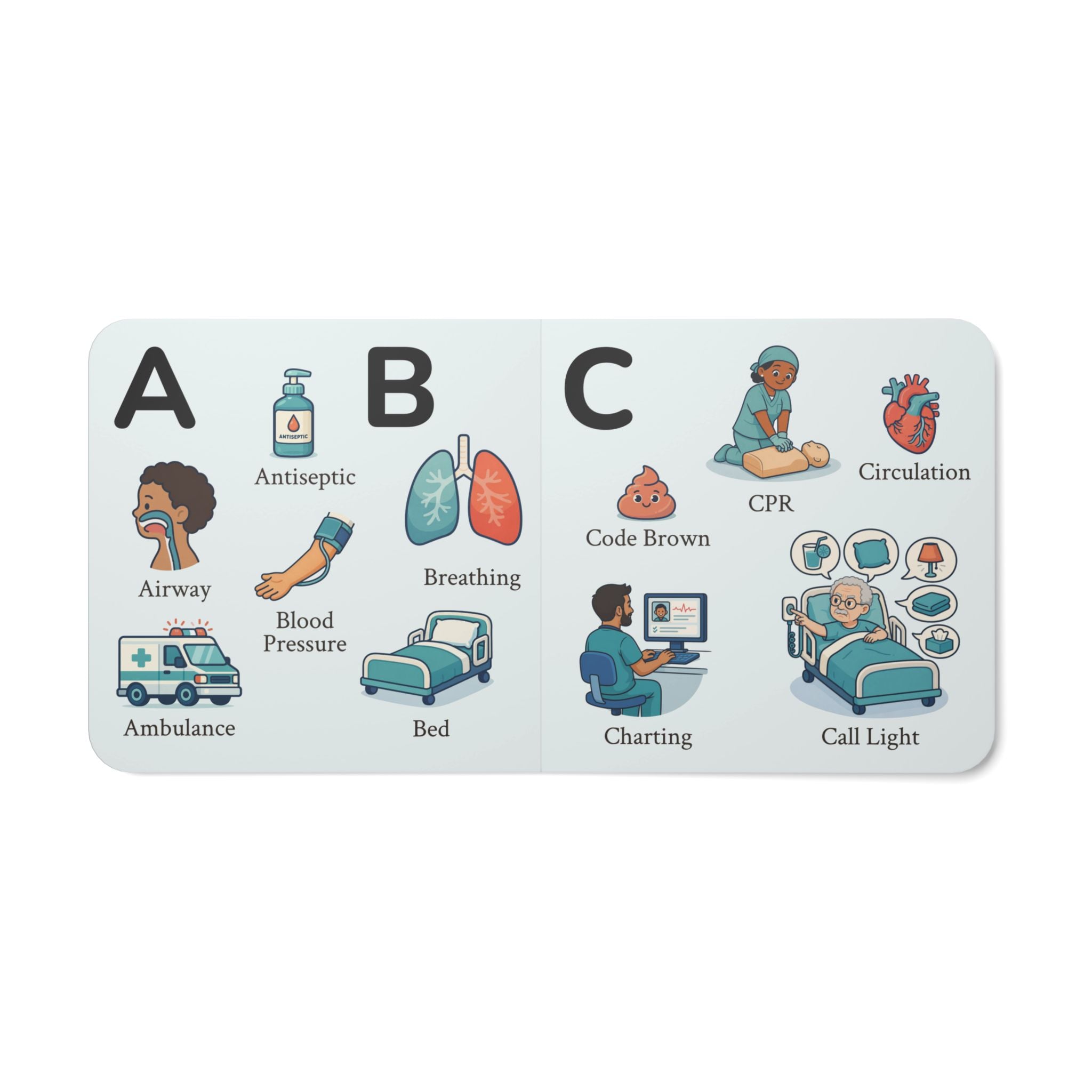 My Nursing ABCs board book — themed alphabet for nurse families