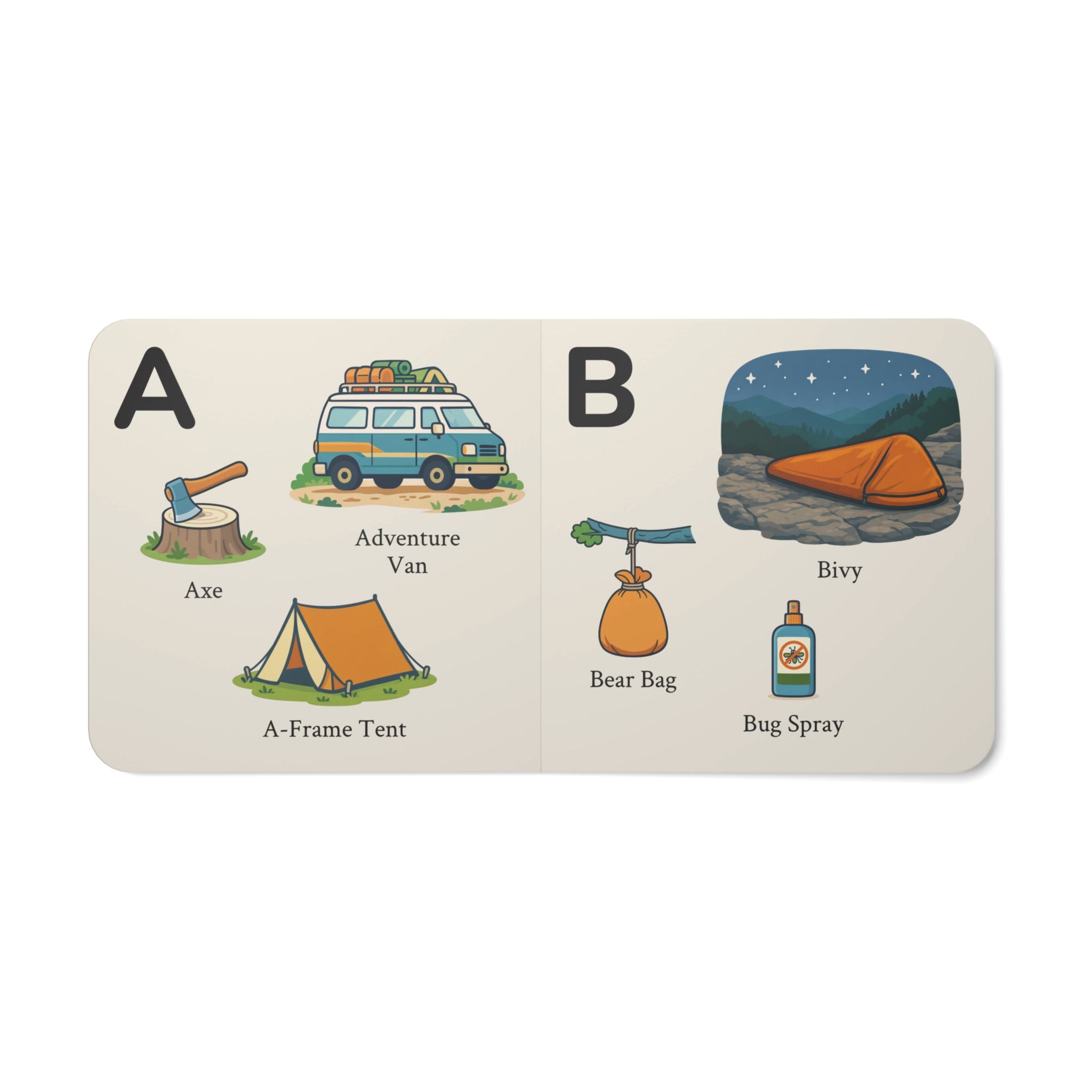 My Camping ABCs board book — themed alphabet for camping families